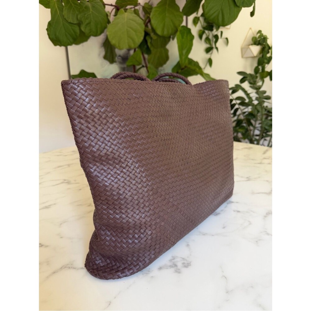Quince Italian Leather Handwoven Tote Dark Brown XL Slim Shoulder Bag - Picture 4 of 15